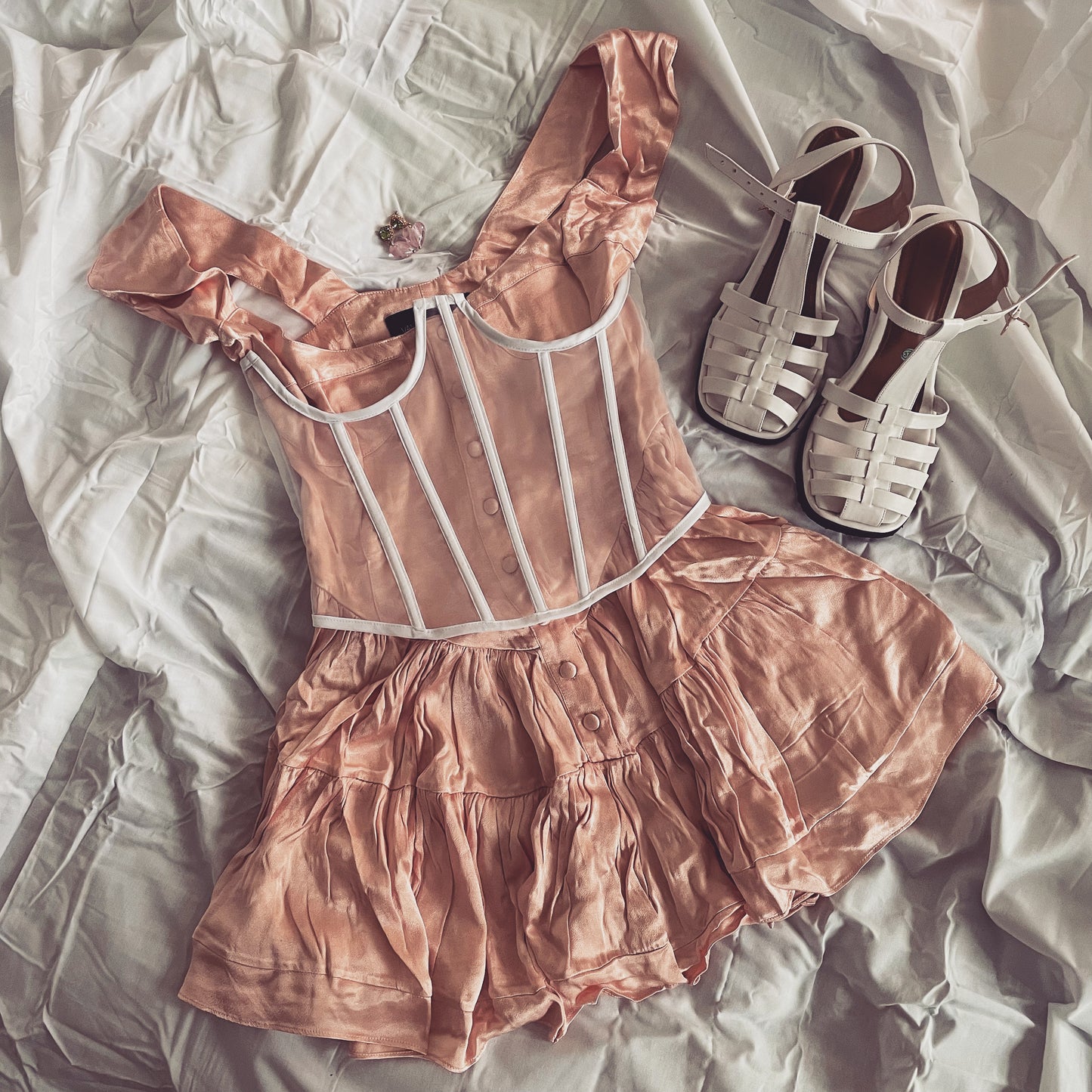 The Elisabeth Romper Dress - Pink Satin