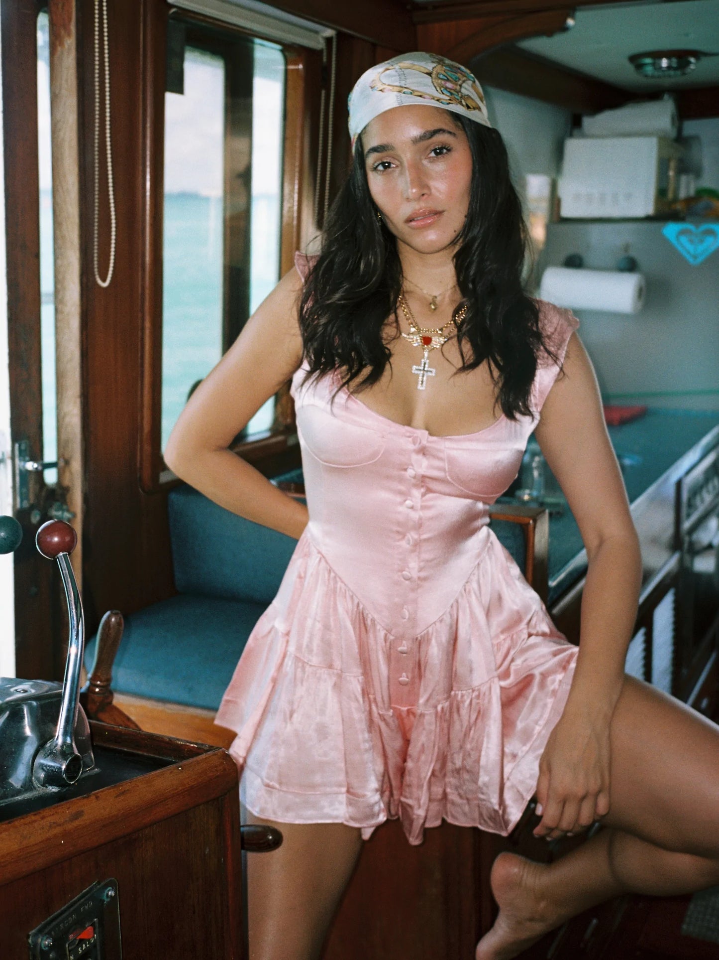 The Elisabeth Romper Dress - Pink Satin